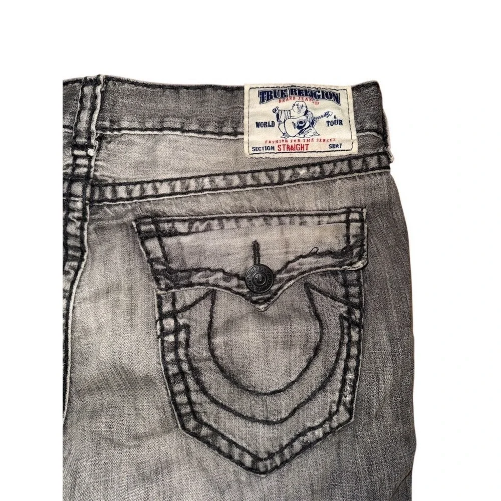 True Religion World Tour Jeans Mens 40x32 Gray Straight Flap Pocket Y2K Ricky